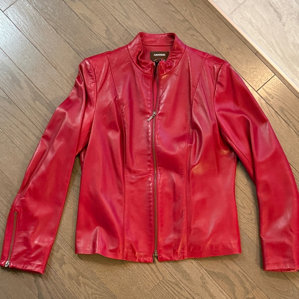 Danier Vibrant Red Leather Zip Jacket